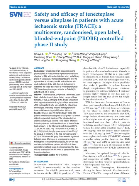 Pdf Safety And Efficacy Of Tenecteplase Versus Alteplase In Patients