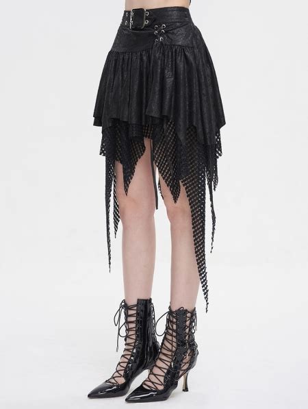 Black Gothic Punk Net Splicing Pleated Irregular Skirt Devilnight Co Uk