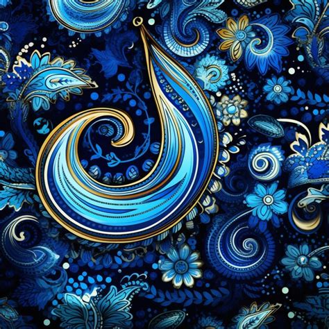 Premium Photo A Close Up Of A Blue And Gold Paisley Pattern On A