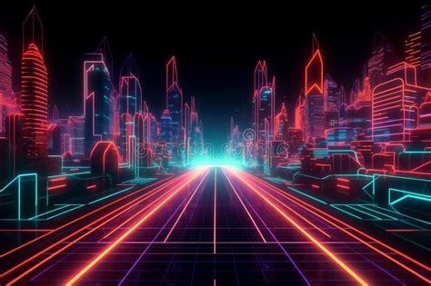 Neon Futuristic Corridor Filled With Neon Lights Ai Generated Stock