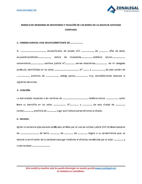 Modelo DE Demanda DE Inventario Y Tasacion DE LOS Bienes DE LA Disuelta
