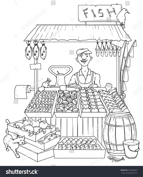 market building clipart black  white fish