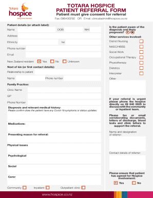 Fillable Online TOTARA HOSPICE PATIENT REFERRAL FORM Fax Email Print