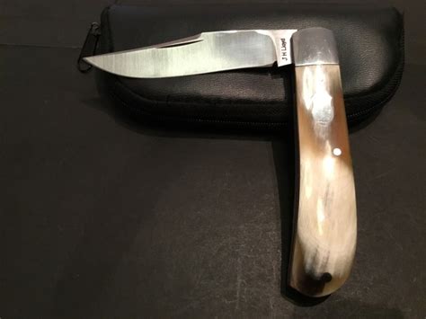 Custom John H Lloyd Horn Barehead Trapper Slipjoint Folder Folding