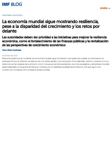 La Economía Mundial Sigue Mostrando Resiliencia Pese A La Disparidad