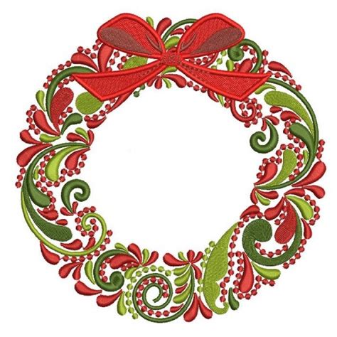 Ornate Christmas Wreath Filled Machine Embroidery Design Digitized