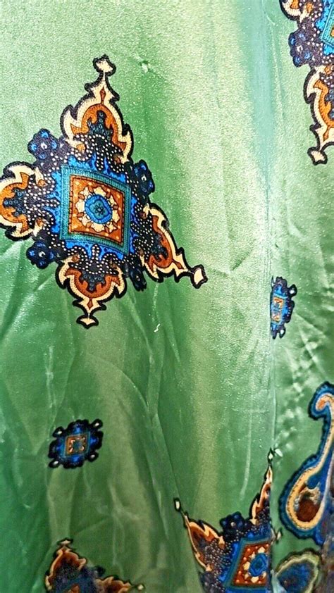 Vintage Sante Mrs Roper Satin Kaftan Caftan Mumu Beaded Blue Green