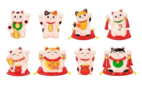 Premium Vector Japanese Collection Of Maneki Neko Cats