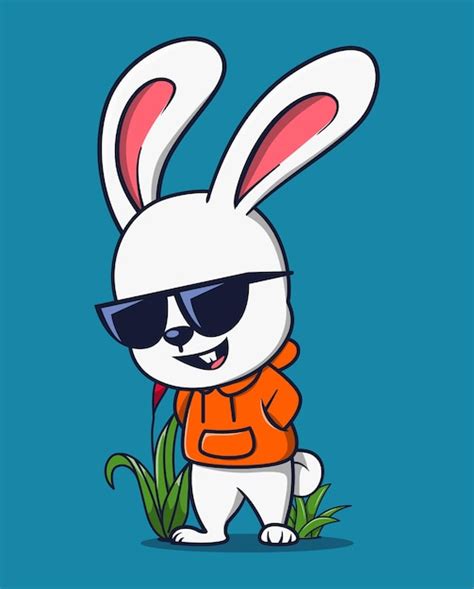 Ilustraci N Vectorial De Un Lindo Conejo Con Gafas De Sol Y Plantas A