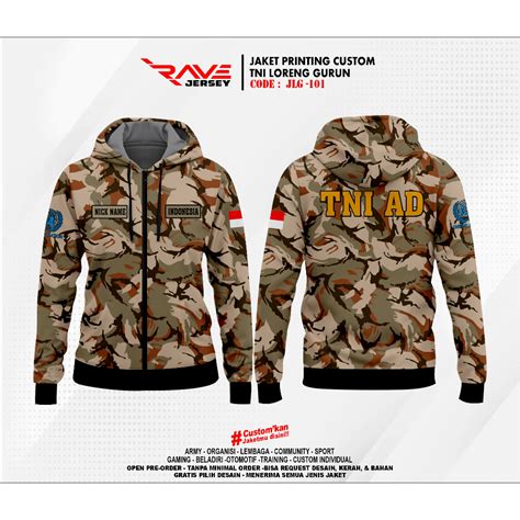 Jual Jaket Tni Ad Loreng Gurun Full Printing Sublim Custom Desain Suka