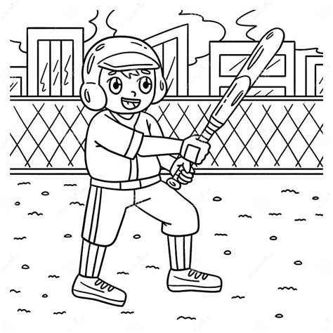 Boy Playing Baseball Coloring Page For Kids Stock Illustration