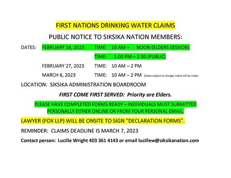 First Nations Drinking Water Settlement Siksika Nation