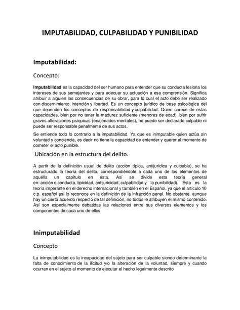 Imputabilidad Culpabilidad Y Punibilidad Apuntes Derecho Penal