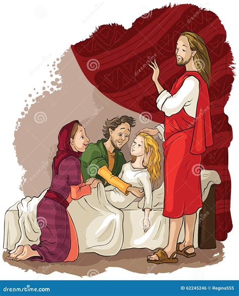 Miracles Of Jesus. Raising Of Jairus Daughter Vector Illustration