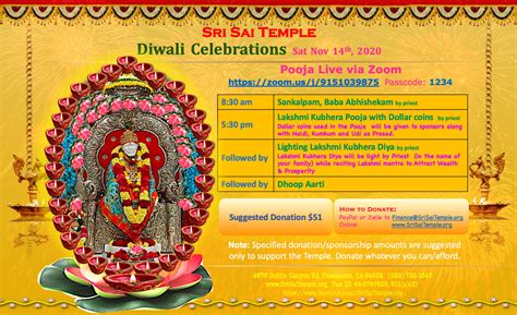 Sri Sai Temple Diwali Celebrations | Connecting people in San Ramon ...