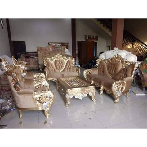 Jual Kursi Tamu Sofa Mewah Ukir Cat Gold Busa Tebal Kayu Jati Rupa Rupa