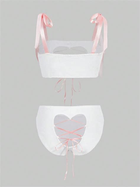 Romwe Kawaii Sexy Hollow Out Heart Shaped Strappy Lingerie Set Shein Usa