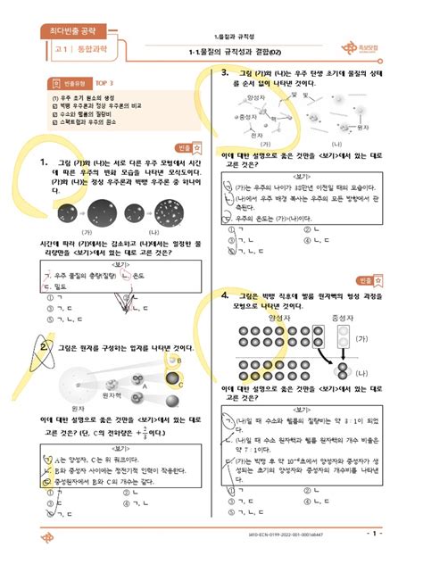 최다빈출 공략 1 1물질의 규칙성과 결합 02 고1 통합과학 20문제 Q Pdf