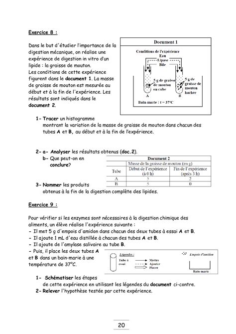La Digestion Des Aliments Et Labsorption Intestinale Exercices Non