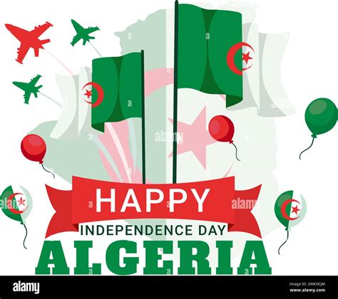 Happy Algeria Independence Day Vector Illustration With Waving Flag And