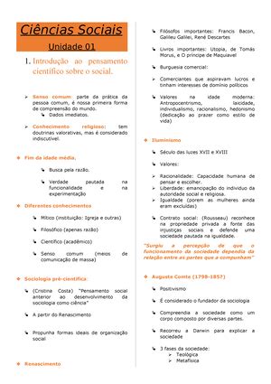 Questionario I Unidade I Ciencias Sociais UDESC 2019