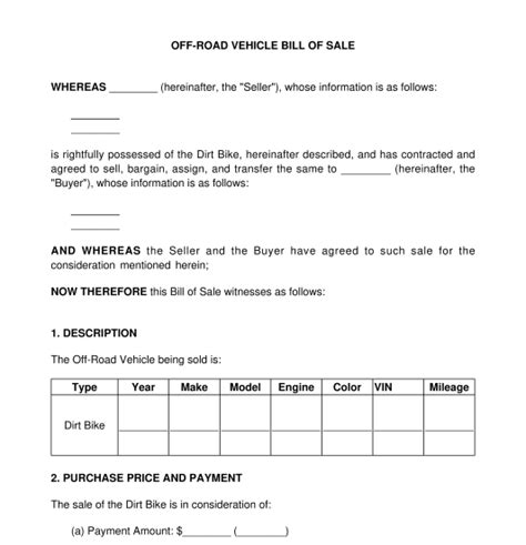 Off Road Vehicle Bill Of Sale Template Word And Pdf