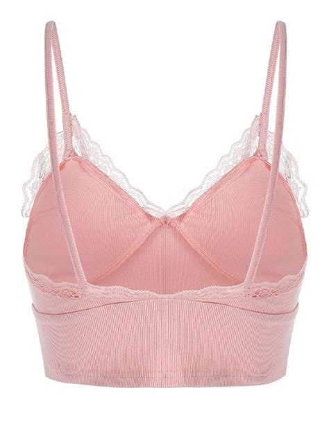 Emmiol Free Shipping 2023 Lace Trim Bowknot Crop Cami Top Pink M In Cami Tops Online Store Emmiol