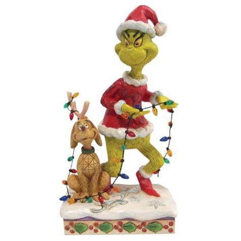 Jim Shore GRINCH AND MAX TIPTOEING WRAPPED IN LIGHTS Figurine 6010779