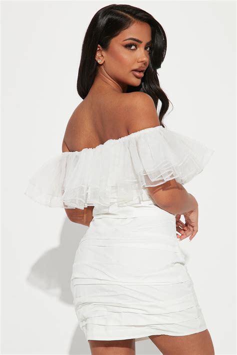 Dianne Off Shoulder Mini Dress White Fashion Nova Dresses