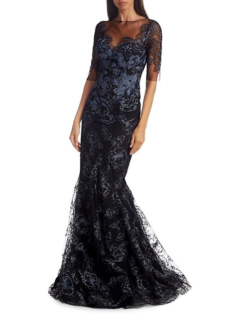 Teri Jon By Rickie Freeman Lace Appliqué Tulle Gown Saksfifthavenue