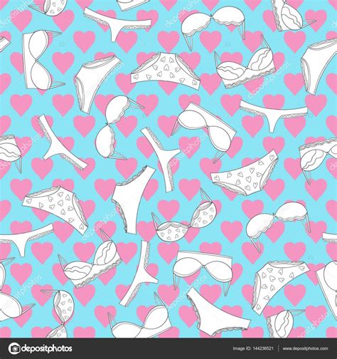 Lingerie Seamless Pattern With Pink Hearts Vector Underwear Background