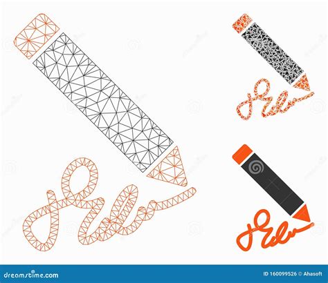 Schreibstift Vector Mesh Carcass Model Und Dreieck Mosaik Icon Vektor