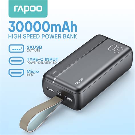 Rapoo WB30m 30000mAh Powerbank 3 USB Output Fast Charge Li Polymer High