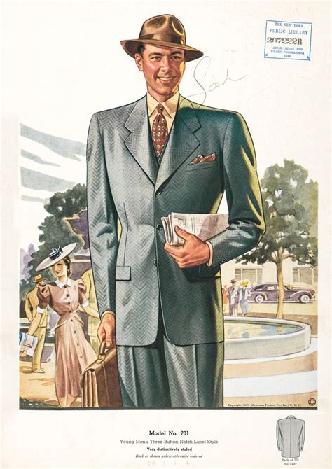 Restored Fashion Prints Vintage 1950 Fashion Illustration Mens