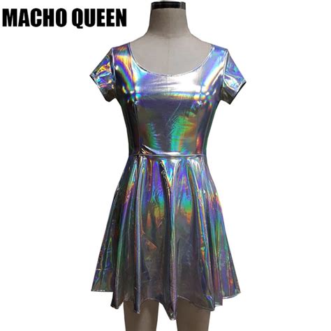 Buy Summer Silver Holographic Skater Dress Women Music