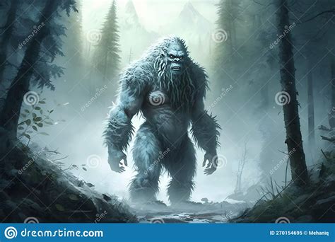 Yeti or Abominable Snowman Walks through Winter Forest Area. Neural Network Generated Art Stock ...