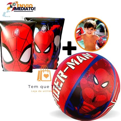 Kit Bola Boia de Braço Homem Aranha Inflável Infantil Para Menino