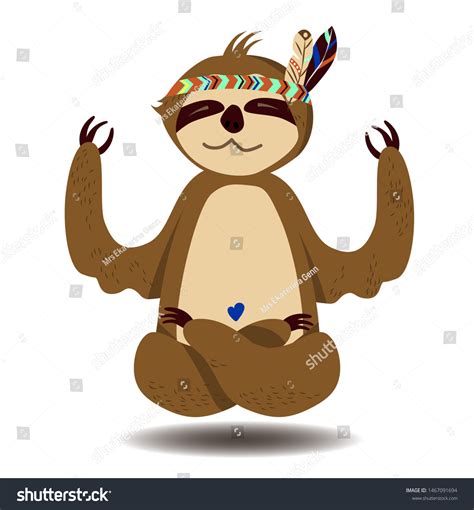 Yoga Sloth Lotus Position Cute Cartoon Stock Vector Royalty Free