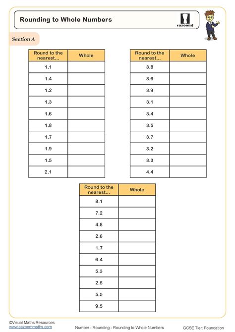 Rounding To The Nearest Whole Number Worksheet Printable Pdf