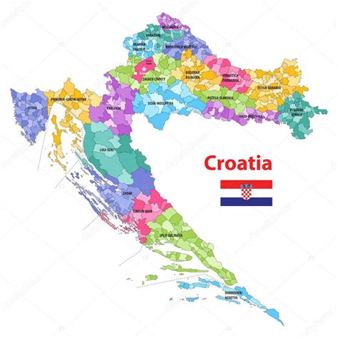 Alto Mapa Vectorial Detallado De Los Municipios De Croacia Coloreado