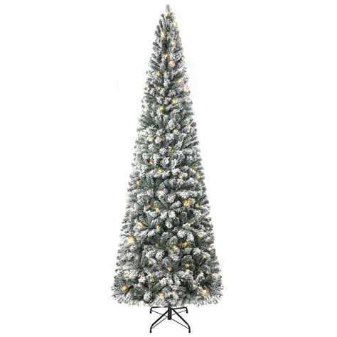 The Holiday Aisle® Traditional Slim Snow Flocked Christmas Tree With Lights Frosted Skinny