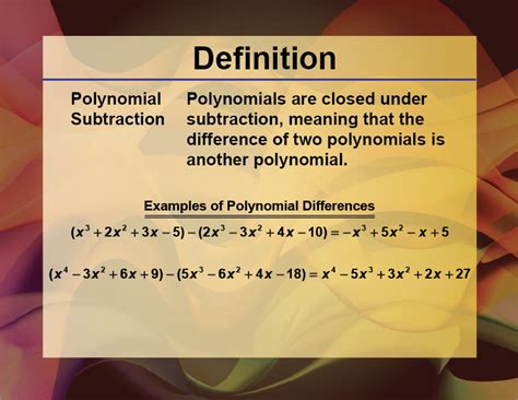 Definition Polynomial Concepts Polynomial Subtraction Media4math