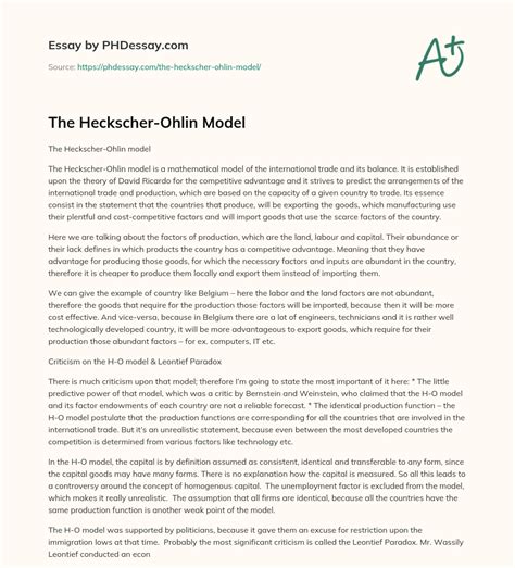 The Heckscher-Ohlin Model (600 Words) - PHDessay.com