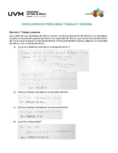 A4 ResolucióN DE Problemas Trabajo Y EnergíA Fisica UVM RESOLUCIÓN