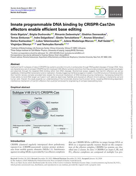 PDF Innate Programmable DNA Binding By CRISPR Cas12m Effectors Enable