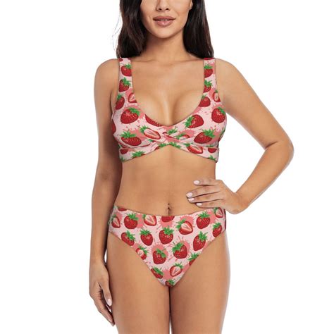 Rocae Cute Strawberry For Bikini Set For Women Two Piece Sexy High