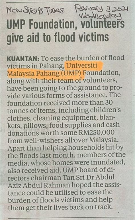 Ump Foundation Volunteers Give Aid To Flood Victimsumpsa News