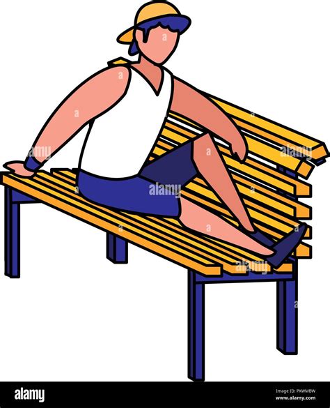 Man Sitting On Bench Over White Background Vector Illustration Stock