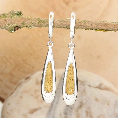 Sterling Silver Lemon Baltic Amber Long Drop Earrings