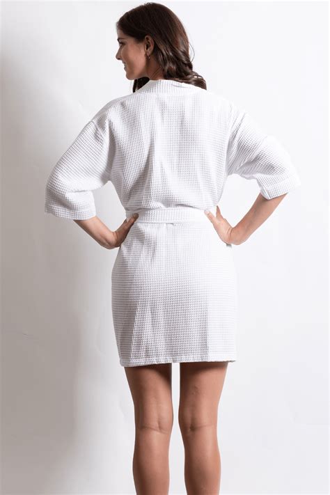 Womens Waffle Kimono Short White Bathrobe Wholesale Bathrobes Spa